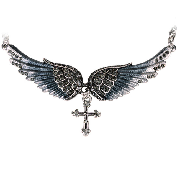 Ladies Angel Wing and Cross Biker Necklace - Bargain Love
