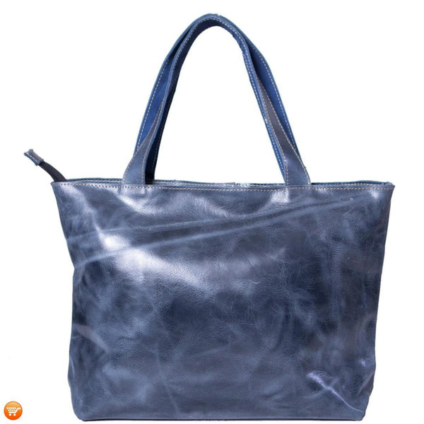 Dark Blue Handcrafted Leather Tote - Bargain Love