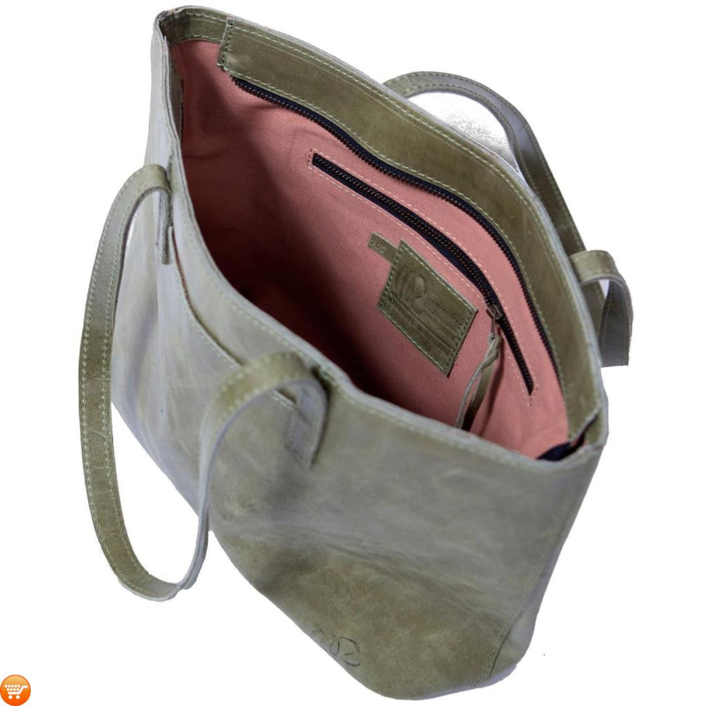 Green Handcrafted Leather Tote - Bargain Love