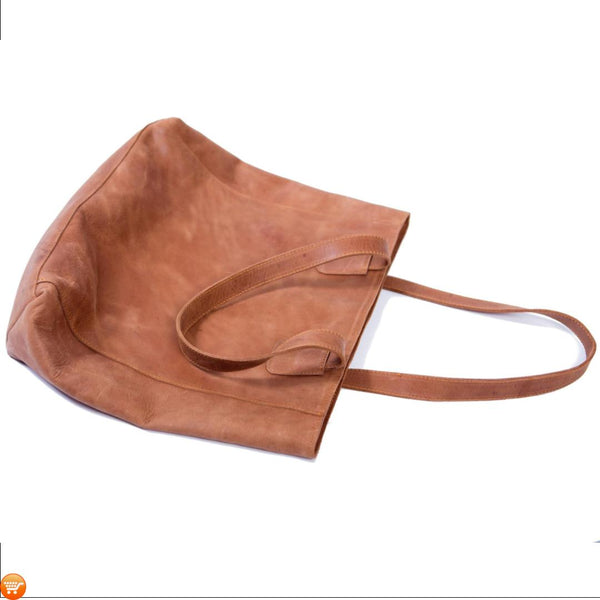 Simple Brown Leather Tote - Bargain Love