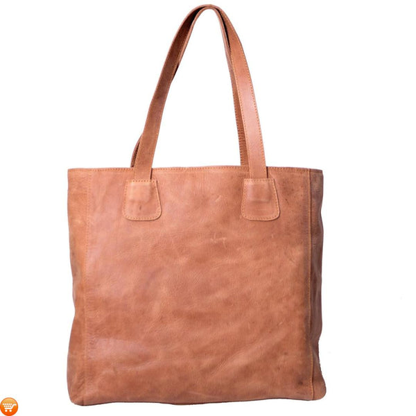 Simple Brown Leather Tote - Bargain Love