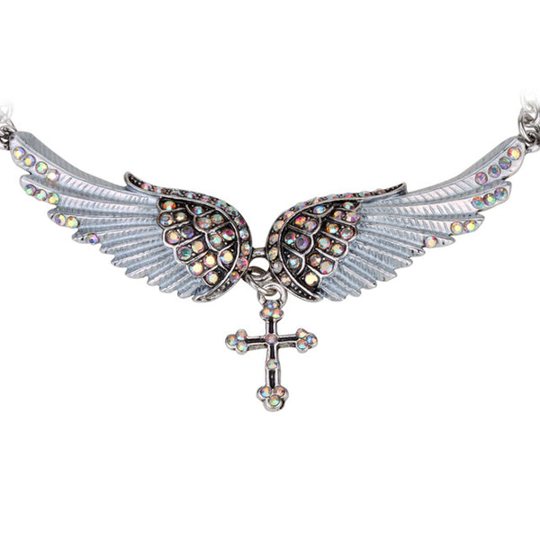 Ladies Angel Wing and Cross Biker Necklace - Bargain Love