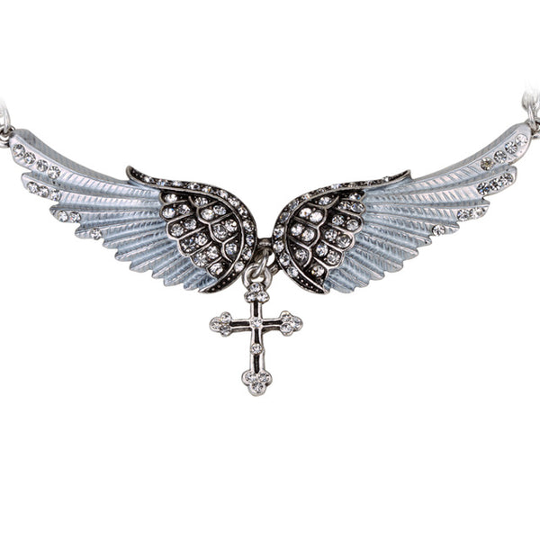 Ladies Angel Wing and Cross Biker Necklace - Bargain Love