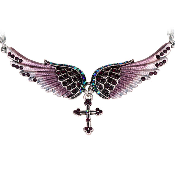 Ladies Angel Wing and Cross Biker Necklace - Bargain Love