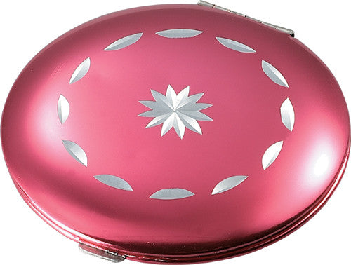 Pearl Metal Hot Pink Compact Mirror with Diamond Cut Design - Bargain Love